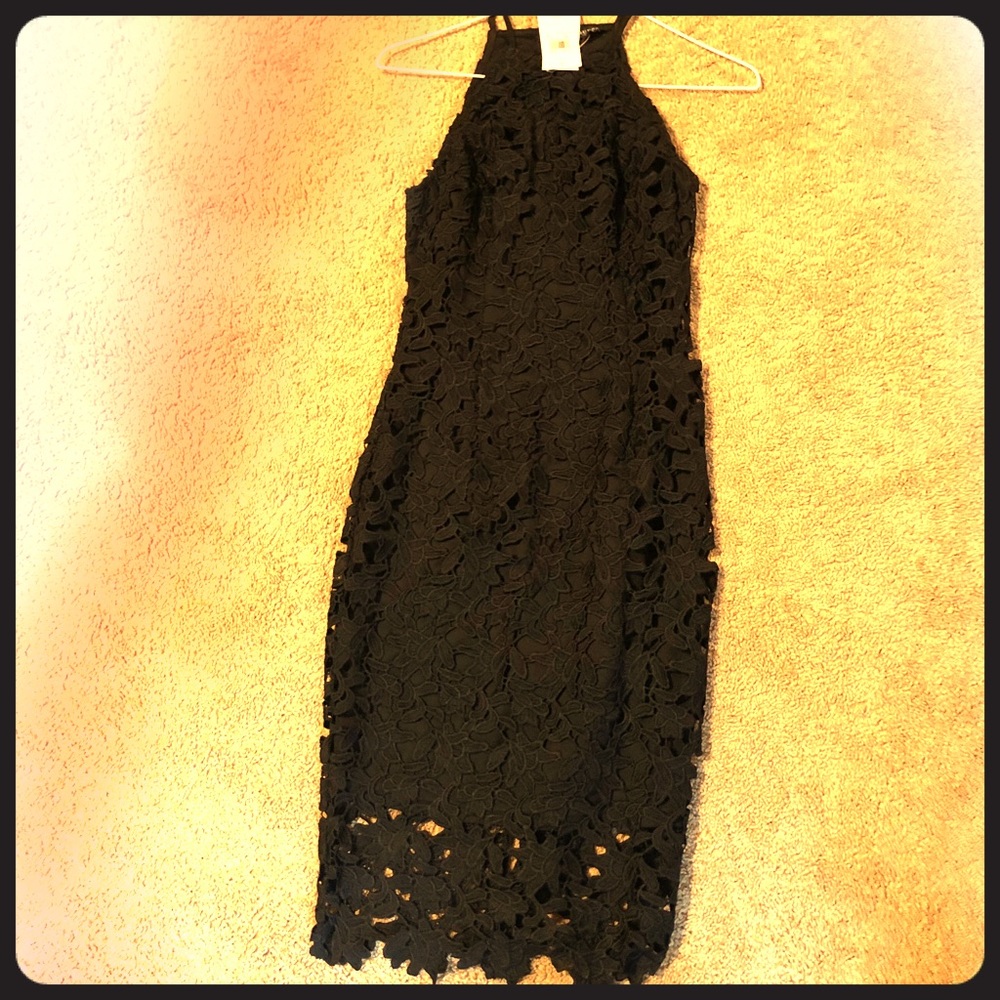 Black lace detail midi dress!